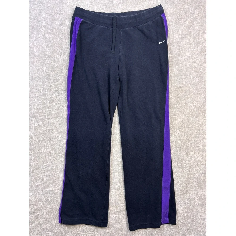 Y2K Nike The Athletic Dept Womens XL Black Purple Side Stripe Sweatpants Joggers